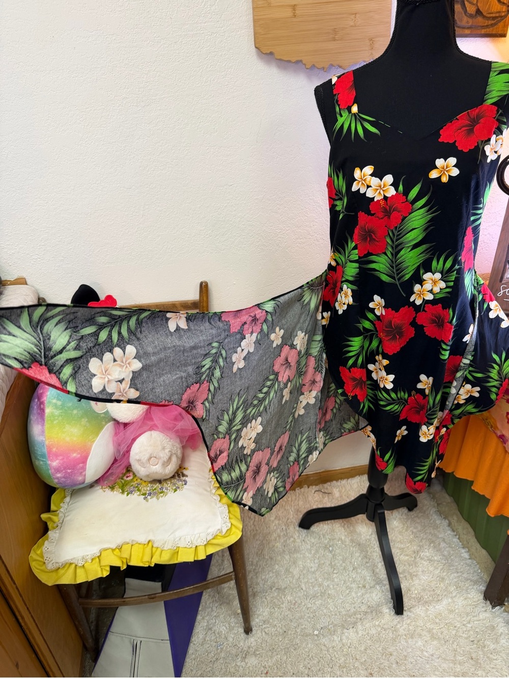 Evergreen Island Made In Hawaii Tropical Floral Wrap Dress Black Hibiscus LARGE - Picture 4 of 14